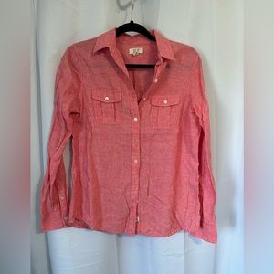 Lands' End Canvas Women's Button Up shirt, small, 100% Linen Coral pink Top